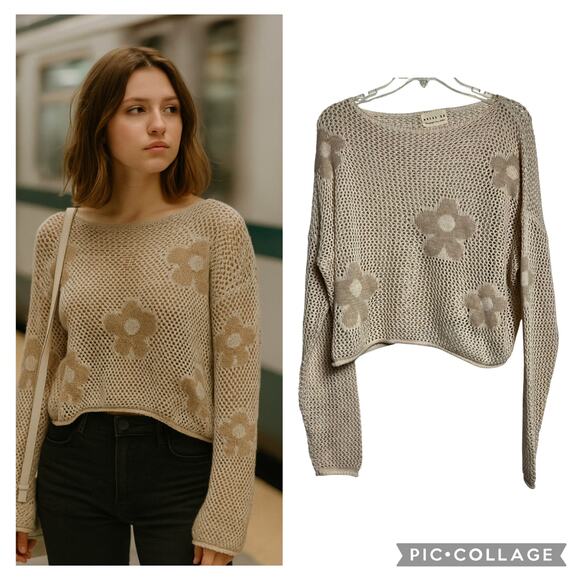 Dress Up Floral Open Knit Cropped Sweater M  - Excellent Condition (2866) - Picture 1 of 6